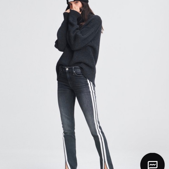 Rag & Bone Cate Mid Rise Flare Size 25 in Black with White Racer Stripes - Picture 2 of 5